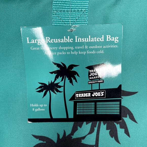 Lot 2x Trader Joe’s Large Reusable Insulated Cooler Bag Shopping Tote Teal Black - Picture 4 of 11